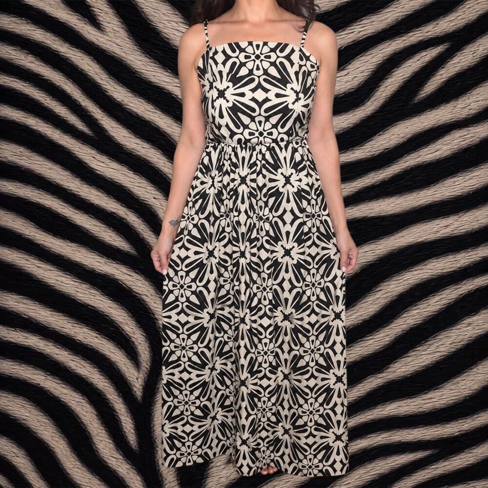 A.U.W. Black & White Floral Maxi Dress XL